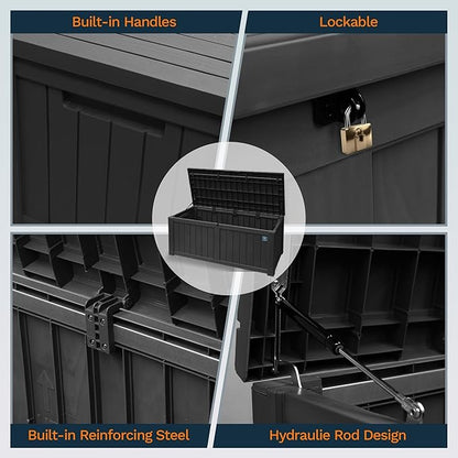 Heavy Duty Storage Box,180 Gallon Black Outdoor Storage Box is Made of Resin for Outdoor, Patio or Indoor Use.