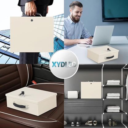 xydled Fire Resistant Safe Fire Safe Box with Key Lock for Home Office Security Storage for Valuables Documents,13.2"x 11"x 5.1" Inch,White
