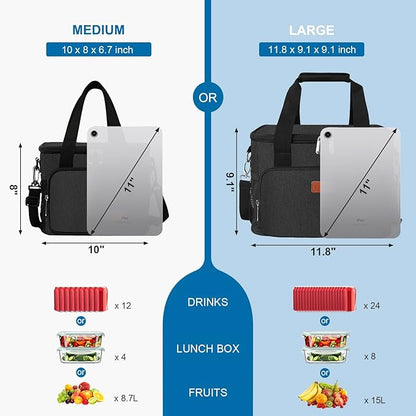 Lunch Bags for Women/Men, Insulated Lunch Bag for Work Office Picnic - Lunch Cooler Bag Leakproof Lunch Box with Adjustable Shoulder Strap - Charcoal