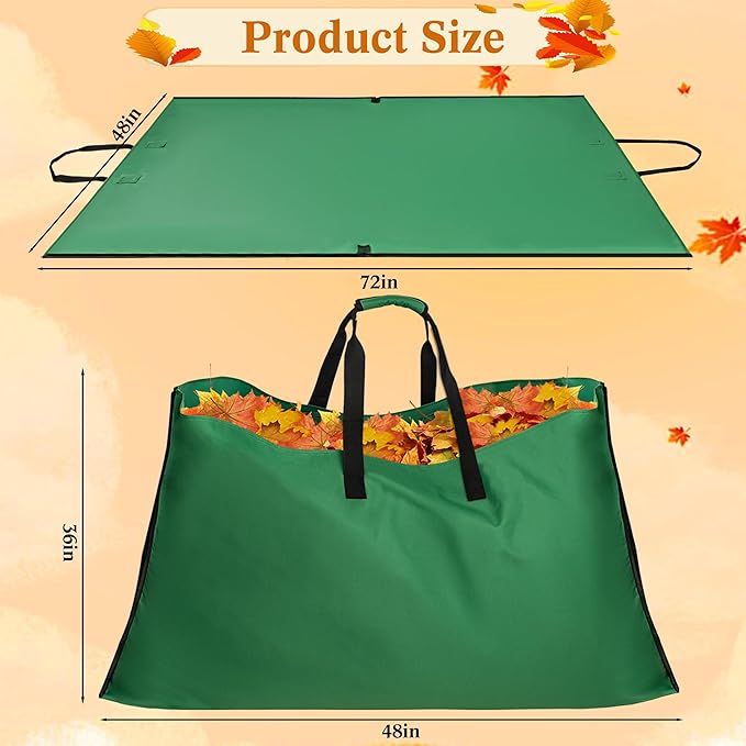 Leaf Bag for Collecting Leaves, 600D Oxford Cloth Collapsible Reusable Garden Yard Waste Tarp Container with Padded Handle 2 in 1 Leaf Collector Storage Bags Heavy Duty Leaf Tarp, 48" x 72"