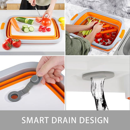 Tiawudi Large Collapsible BBQ Prep Tub with Lid(4.22 Gal/16L), Foldable Camping Sink with Colander, Cutting Board, Dish Basin for Kitchen, Bowl, Vegetable and Fruit, Storage Basket for Picnic