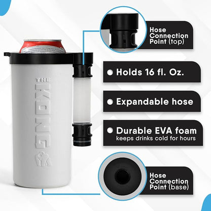 The Kong Skinny Can - Portable Coozie or Bottle Cooler/Cup With Detachable, Expandable, Hose To Funnel Your Drink (White)