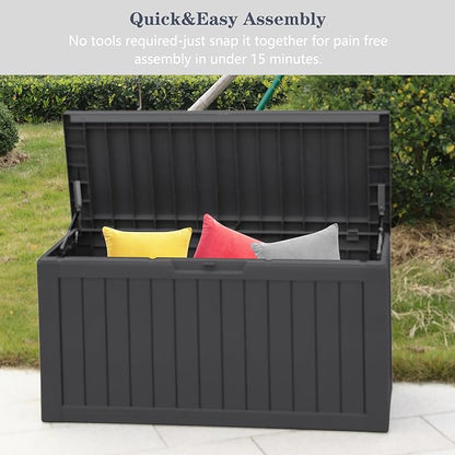Modern-Depo 80 Gallon Waterproof Deck Box Patio Furniture Storage Box with Lockable Lid, PP Outdoor Storage Bin for Garden, Yard, Poolside, Black