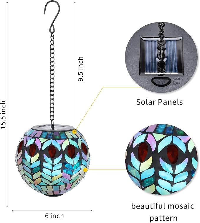 VCUTEKA Hanging Solar Lanterns Mosaic Solar Lights with Hook Up, Outdoor Garden Lights Decor for Yard Tree Fence Patio