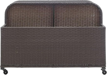 Barton Rolling Toy Caddy All-Wicker Outdoor Patio Furniture Organizer Wicker Box Float Deck Rolling Holder Bench