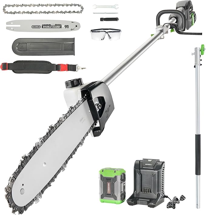 15-FT Cordless Pole Saw 60V Electric Power PoleSaw for Tree Trimming With Pole 10" Cutting Power Max Reach 2.5AH Battery