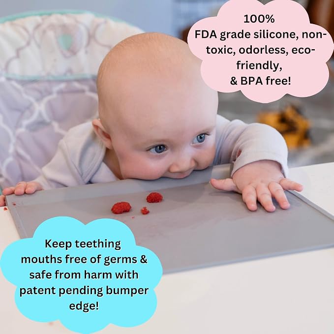 Silicone Suction Placemat | Teething Edge Bumper/Spill Stopper | Dishwasher Safe, Travel Ready, Fits Highchairs | Suction Cup Activity Mat for Babies & Toddlers | BPA Free (Ballet Pink)