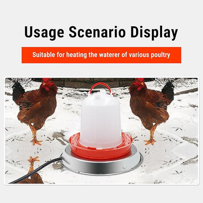 VBESTLIFE Chicken Water Heater for Winter, 48W Heated Poultry Waterer Base with Thermostat, 13Inch Poultry Winter Deicer Heated Base with 5.25ft Power Cord (Silver)