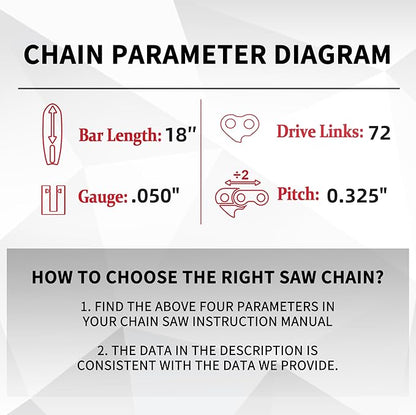 E & S 3 Pack 18 Inch Chainsaw Chain .325" Pitch .050" Gauge 72 Drive Links Semi-Chisel Chain Saw Chains for Husqvarna, Poulan, Craftsman, Greenworks and More Chainsaw Brands