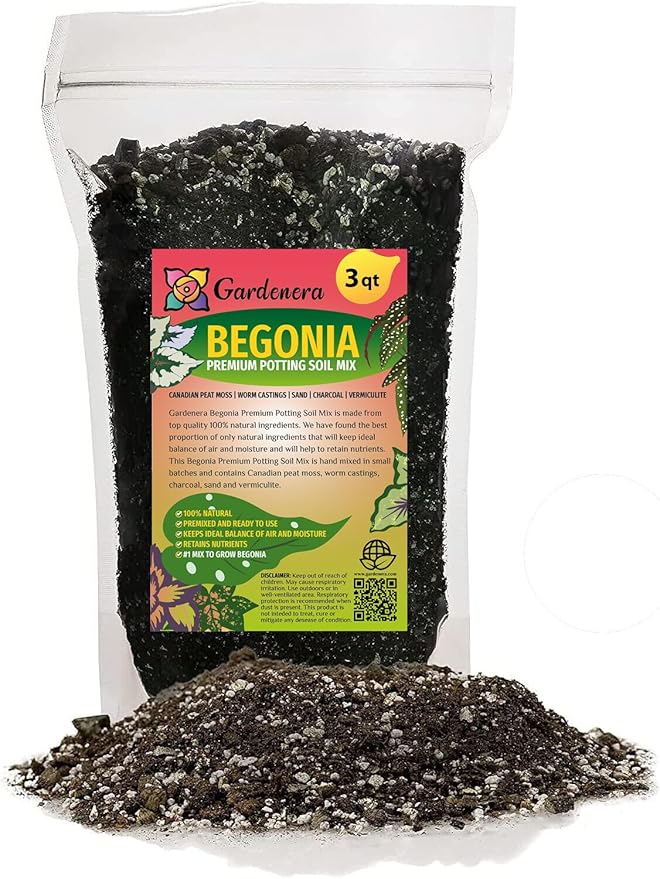 GARDENERA Begonia Plant Potting Soil - Enhance Blooming Beauty and Health with Professional Grade Nutrient-Rich Mix - 3 Quart
