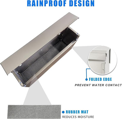 Stainless Steel Wall-Mount Outdoor Mailbox with Rain Cover | Large-Capacity Mailbox for Homes, Apartments & Offices with Secure Front Access & Weather-Resistant Design, Silver