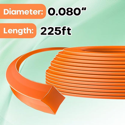 String Trimmer Line .080", 225 Feet Weed Eater String, Square Trimmer Line for Universal Replacement, Orange Premium Nylon String Trimmer Line for Light Grass&Weeds