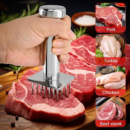 Meat Tenderizer Tool with 18 Sharp Needles, Stainless Steel Meat Tenderizer Mallet One-Piece Design, Easy Grip Meats Mallet Hammer for Tenderizing Chicken Beef Pork