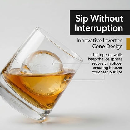 NAISU Glass - specifically designed N1 Sphere Clear Ice, Premium Whiskey & Cocktail Glass for Spirits, Bourbon & Scotch – Crystal-Clear, Heavy Base, Ideal for Home Bar & Gifting (One)
