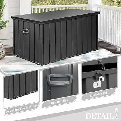Domi 200-Gallon Outdoor Storage Box – Waterproof, Lockable Storage Cabinet for Patio Furniture, Garden Tools & Pool Supplies – Large Metal Storage for Cushions, Toys & More