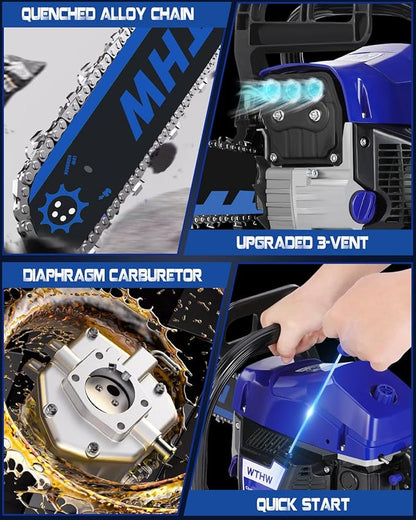 58 cc Gas Powered Chainsaw, 20 in & 18 in Quick-Switch Bars – 550 ml Fuel 260 ml Oil Tanks, Automatic Chain Oiler, Centrifugal Air Filter, Quick Start, Inertial Chain Brake (WH5808)