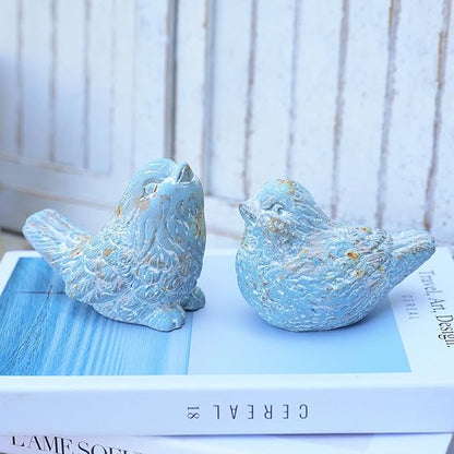 BIG FORTUNE Outdoor Bird Statues Bird Decor Figurines for Home Cement Bird Sculpture for Patio Yard Lawn Ornament, 2style/Set,Indoor Outdoor Bird Decorations Statue(Blue)