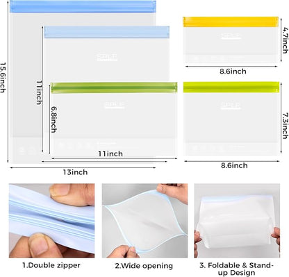 SPLF 6 Pack Stand-Up Reusable Gallon Freezer Bags Dishwasher Safe | Extra Thick 1 Gallon Leakproof Food Storage Bags, BPA and Silicone Free Freezer Bags for Meal Prep, Bread, Veggies, Travel