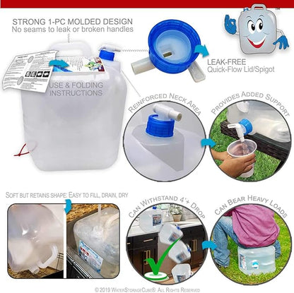 WaterStorageCube BPA Free Collapsible Water Container with Spigot, Camping Water Storage Carrier Jug for Outdoors Hiking Backpack & Survival Kit, Foldable Portable Water Canteen 1.3/2.6/5.3 Gallon