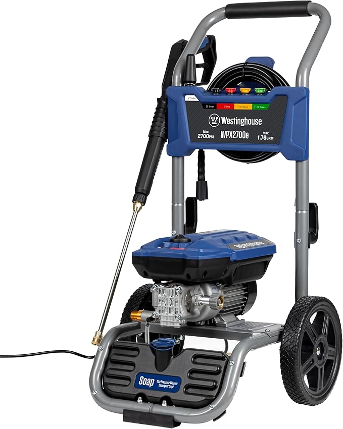Westinghouse WPX2700e Electric Pressure Washer, 2700 PSI and 1.76 Max GPM, Induction Motor, Onboard Soap Tank, Spray Gun and Wand, 5 Nozzle Set, for Cars/Fences/Driveways/Homes/Patios/Furniture