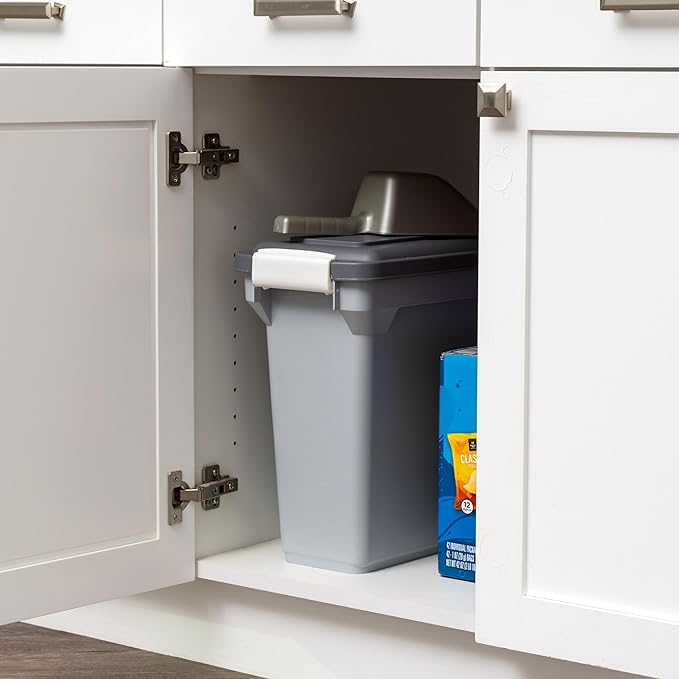 IRIS USA Dog Food Storage Container, Airtight Lid, 2-Cup Scoop, Up to 13 Pounds Pet Food Storage, Versatile Pet Food Bin, Treats, BPA Free, Gray/Dark Gray