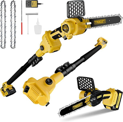 2-in-1 Cordless 6" Pole Saw & Chainsaw, 21V 3Ah Battery, 7.7lb Lightweight, 15ft Max Reach, Rotatable - For Tree Trimming