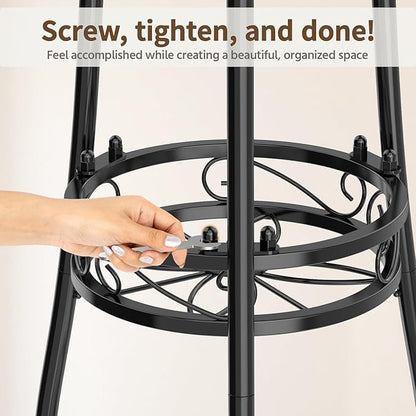 LASZOLA 3 Tier Black Metal Plant Stand for Multiple Large Planters Indoor Outdoor Organizer, Heavy Duty Tall Flower Stand for Corner Patio Bathroom Office, Modern Sturdy Vertical Iron Rack, Cat Proof