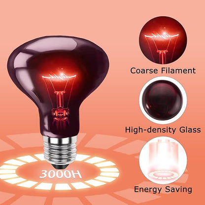 60W Infrared Red Heat Lamp – Basking Spot Bulb for Reptiles, Bearded Dragons, Chameleons, Snakes & Lizards; Ideal Red Heat Emitter for Chickens Coop and Brooder Use, E26 Base | 2 Pack