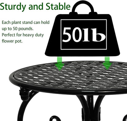 4-Pack Metal Plant Stand for Indoor Outdoor, Heavy Duty Flower Pot Stands for Multiple Plants, Rustproof Iron Planter Holder Display Shelf for Patio Home Garden Porch Balcony(Black)