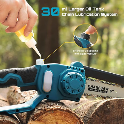 SEESII Mini Chainsaw & Pruning Shears: 6" Electric Saw Brushless & 1.3" Pruner with 2×2.0Ah Batteries, Cordless Combo for Wood Cutting/Branch Trimming, Gardening Tools for Dad Men Husband