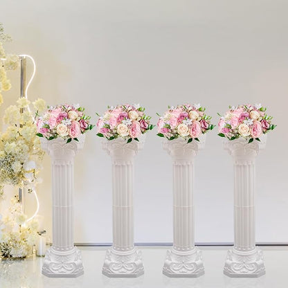 Roman Column Pedestal, Plastic White Columns for Weddings Indoor/Outdoor Roman Pillar Stand for Table Sculptures, Vase, Garden Decor (4PCS, 10.6 x 34.6 Inch Round)