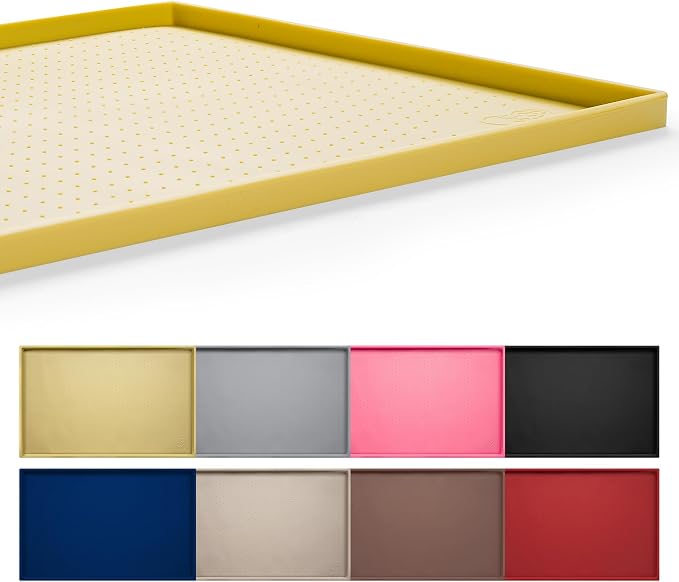 Hubulk Dog Feeding Mat,100% Waterproof Food Grade Silicone Pet Food and Water Bowl Placemat,Dishwasher, High Raised Edge to Prevent Spills,Nonslip Tray to Stop Messes on Floor (19"x12"x0.5", Yellow)