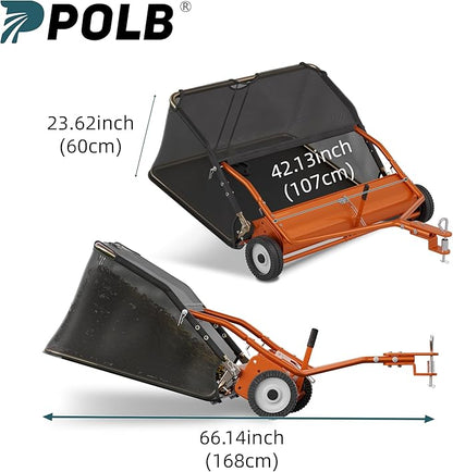 42" Lawn Sweeper Tow Behind, Grass Sweeper Tow Behind with 18.55 cu. ft Large Hopper, Heavy Duty Leaf & Grass Collector, Adjustable Brush Height Lever and Dumping Rope, Lawn and Yard Cleanup Tool