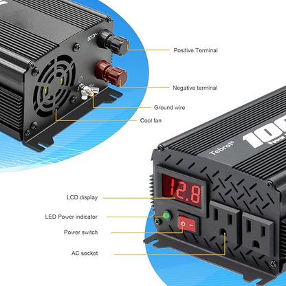 1000 watt Inverter Modified Wave 12V to 110V/120V DC to AC Inverter car Power Inverter for semi Truck Vehicles Camping RV Van Solar Power Inverter Converter with LCD Display-1000w