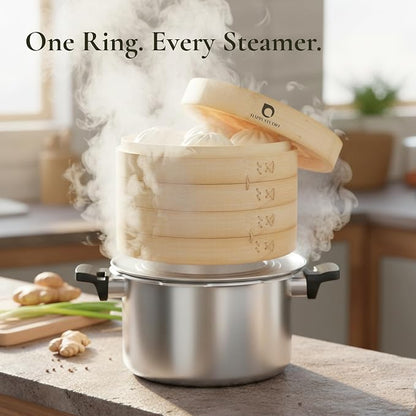 Stainless Steel Steamer Ring for Bamboo Steamer Basket 12-Inch | Fits 7 - 12 Inch Dumpling Steamer Baskets - Ring Adapter for Woks & Pots for Cooking Dim Sum, Rice, Bao Buns, Vegetables