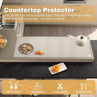 49.2" x 15.7" Large Silicone Mat for Kitchen Counter Protector, Cuttable | Silicon Countertop Protector Mat Heat Resistant Mats for Countertop, Cut to Fit Placemat Ship Roll by Foepoge, Translucent