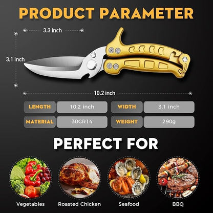 Poultry Shears Heavy Duty Stainless Steel Kitchen Scissors | with Knife & Bottle Opener, Gift Box Packaging, for Chicken Turkey Cooking, Thanksgiving Gift for Men and Women