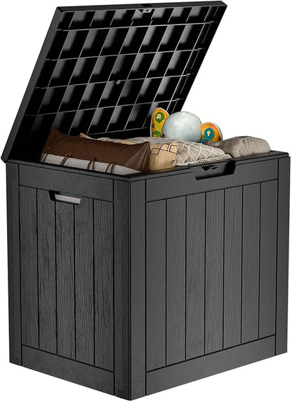 33 Gallon Outdoor Deck Box,Storage Lockable Waterproof Patio Furniture,Garden Tools,Cushions,Pool Accessories Outside Storage Resin Box(Black)