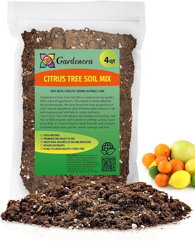 GARDENERA Citrus Tree Potting Soil Mix, Special Blend for Indoor Oranges, Lemons, Limes and More - (4 Quart Bag)