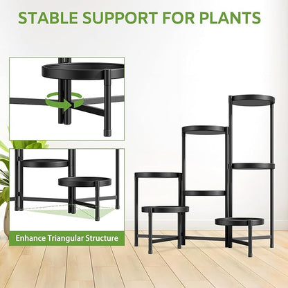 iDavosic.ly 7 Tier Large Plant Stand Indoor with 10 Inch Wide Tray, Tiered Corner Metal Outdoor Flower Display Holder Shelf, Folding Tall Rack for Patio Porch Living Room, Modern Black