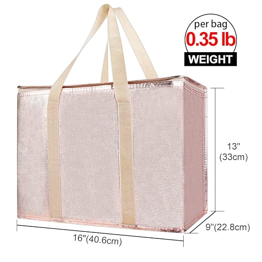 Bodaon 2-Pack Insulated Reusable Grocery Shopping Bag with Zippered Top, X-Large Frozen Foods Cold, Cooler Shopping Accessories, Insullated Bags, Insulated Food/Pizza Delivery Bag, Gold | Secure Zippered Top, Keep Frozen Foods Cold, Cooler Shopping Acc...