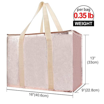 Bodaon 2-Pack Insulated Reusable Grocery Shopping Bag with Zippered Top, X-Large Frozen Foods Cold, Cooler Shopping Accessories, Insullated Bags, Insulated Food/Pizza Delivery Bag, Gold | Secure Zippered Top, Keep Frozen Foods Cold, Cooler Shopping Acc...