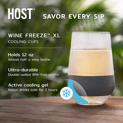 HOST Freeze XL Cooling Cup in Double Walled Insulated Freezable Drink Chilling Tumbler with Freezing Gel, 12 Ounces - Set of 2, Marble