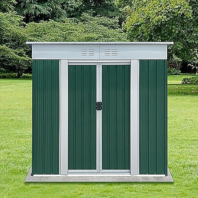 Outdoor Vertical Metal Storage Shed 5 x 3 Feet, Corrosion Resistant Steel with Sliding Door Suitable for Garden Bike, Tool Metal Storage Shed （Green）