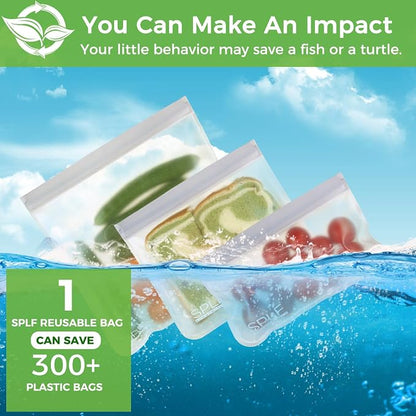 SPLF 10 Pack Reusable Sandwich Bags Dishwasher Safe, Gray | Reusable Quart Freezer Bags, Extra Thick Leakproof Food Storage Bags Silicone Free for Marinate Meats, Cereal, Lunch, Travel