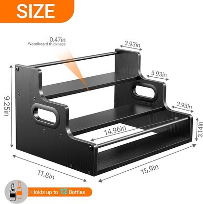 YQBRAO 3-Tier Liquor Bottle Display Shelf,Coffee Syrup Rack Organizer,Water Bottle Organizer, Mini Bar Cabinet, Rustic Bar Shelves for for Liquor Whiskey, Spirits（Black）