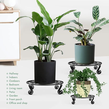 Yimobra 2 Pack Plant Stand for Flower Pot Heavy Duty Potted Holder Indoor Outdoor Metal Rustproof Iron Garden Container Round Supports Rack for Planter (11.8Inches, Black)