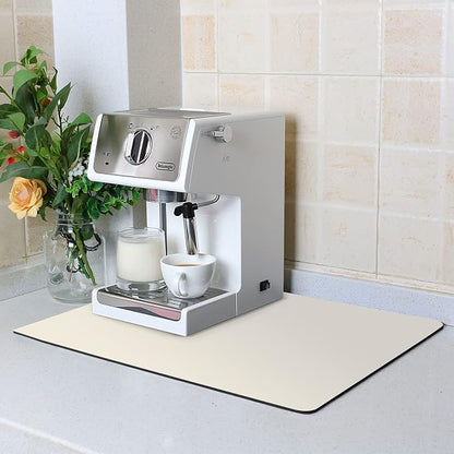 ZLR Coffee Bar Mat for Keurig & Nespresso, 12"x16" Small, Creamy | Absorbent Dish Drying Mat, Stain-Hiding PU Leather Top, Non-Slip Rubber Back, Heat-Resistant, Fits Frother & Pour-Over