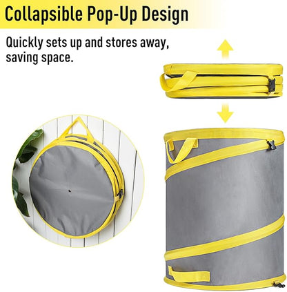 JARDINEER 30-Gallon Collapsible Trash Can for Camping Garbage, Pop Up Garden Bag Resuable, Lawn Set include Yard Waste Container, Leaf Scoops and Gloves