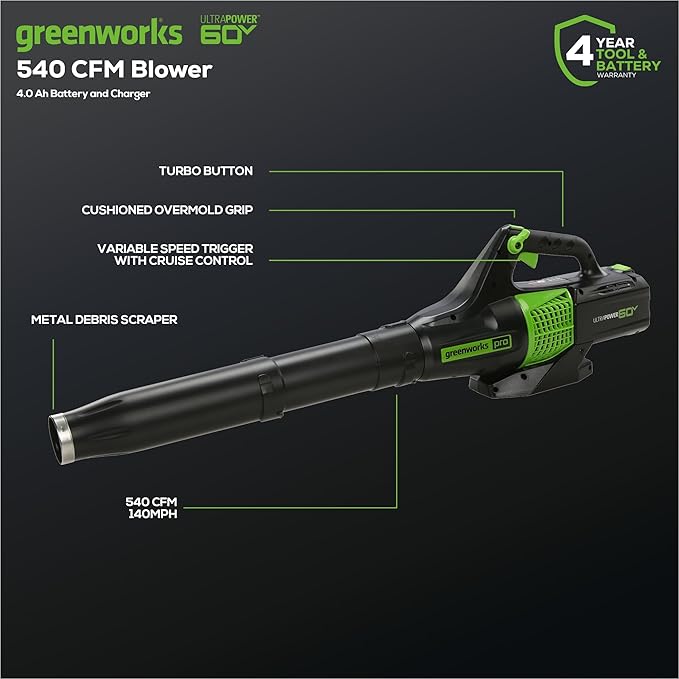 Greenworks 60V 13" Cordless String Trimmer & Leaf Blower Combo Kit, 4.0 Ah Battery and Charger Included
